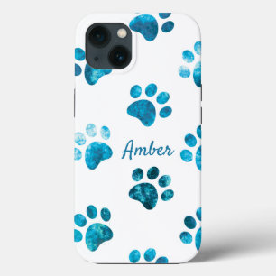 Case-Mate iPhone Case Texte Turquoise Blanc Empreinte de Patte Personnal