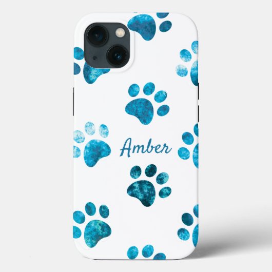 Coques Case-Mate iPhone Texte Turquoise Blanc Empreinte de Patte Personnal (Verso)