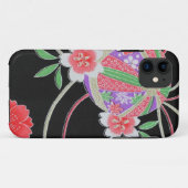 Coques Case-Mate iPhone Textile japonais de KIMONO, motif de fleuron (Dos (Horizontal))