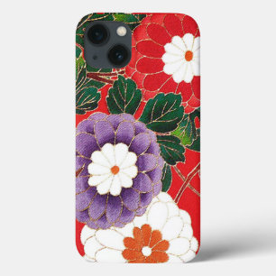 Etui iPhone Case-Mate Textile japonais vintage - Dahlias rouges