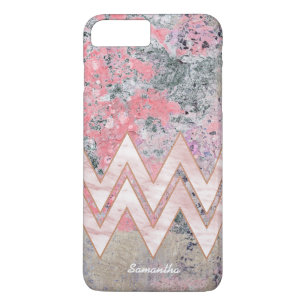 Coque iPhone 8 Plus/7 Plus Texture Abstraite rose avec Chevrons et nom