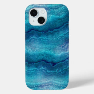 Coque Pour iPhone 15 Texture d'agate vert de mer bleu