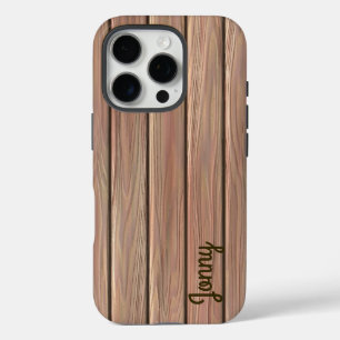 Coques iPhone 16 Pro Texture de bois rustique personnalisée