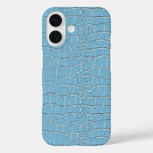 Coques iPhone 16 Texture de cuir bleu esthétique minimaliste modern