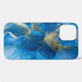 Coques Case-Mate iPhone Texture de marbre bleu Abstrait (Verso (horizontal))