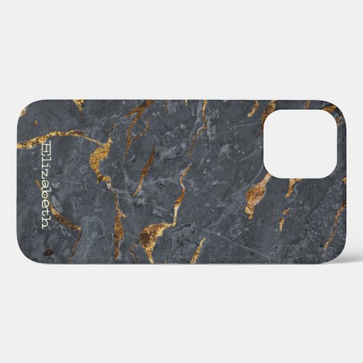 Coques Case-Mate iPhone Texture de marbre gris doré (Verso (horizontal))