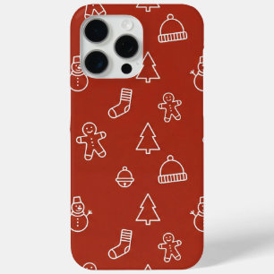 Coque iPhone 15 Pro Max Texture de Noël rouge avec éléments de fête