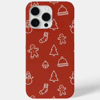 Coque iPhone 15 Pro Max Texture de Noël rouge avec éléments de fête