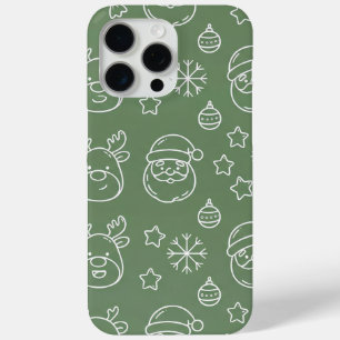 Coque iPhone 15 Pro Max Texture de Noël vert avec des éléments festifs
