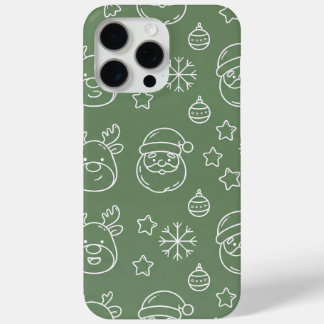Coque iPhone 15 Pro Max Texture de Noël vert avec des éléments festifs