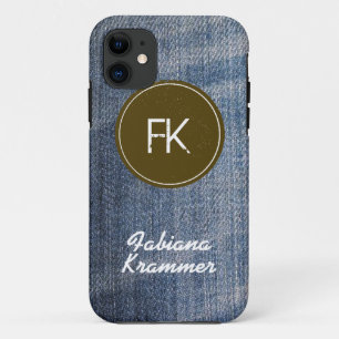 Coque iPhone 11 texture de tissu de jeans en denim bleu personnali