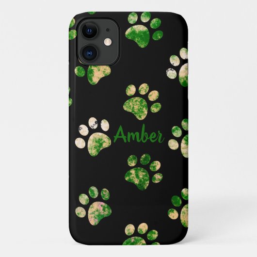 Coques Case-Mate iPhone Texture Empreinte de Patte Noir Vert Personnalisé (Dos)