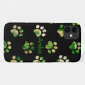 Coques Case-Mate iPhone Texture Empreinte de Patte Noir Vert Personnalisé (Dos (Horizontal))