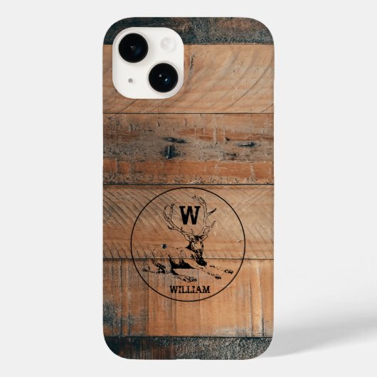 Coques Case-Mate iPhone Texture en bois rustique et monogramme de cerfs su (Verso)