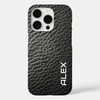 Coques iPhone 16 Pro Texture en cuir foncé - Motif réaliste riche
