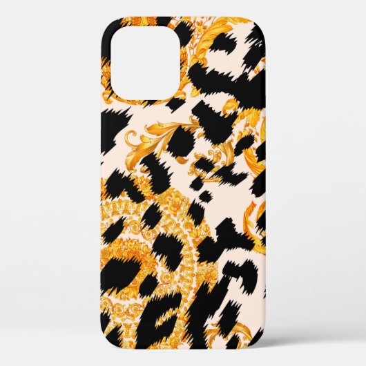 Coques Case-Mate iPhone Texture léopard avec motif baroque or (Verso)