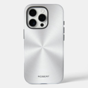 Coques iPhone 16 Pro Texture métallique argentée aspect acier inoxydabl