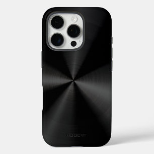 Coques iPhone 16 Pro Texture métallique noire aspect acier inoxydable