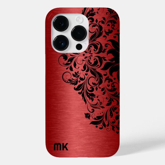 Coques Case-Mate iPhone Texture rouge métallique dentelle noire et texte (Verso)