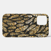 Coques Case-Mate iPhone Texture transparente motif de plumes dorées (Verso (horizontal))