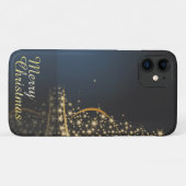 Coques Case-Mate iPhone Thème de Noël bleu avec arbre de Noël doré (Dos (Horizontal))