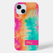 Coques Case-Mate iPhone Tie Dye Motif Hot rose orange Turquoise - nom pers (Verso)