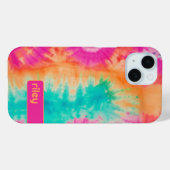 Coques Case-Mate iPhone Tie Dye Motif Hot rose orange Turquoise - nom pers (Verso (horizontal))