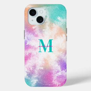Coque Pour iPhone 15 Tie Dye Pastel Rose Orange Turquoise Violet Monogr