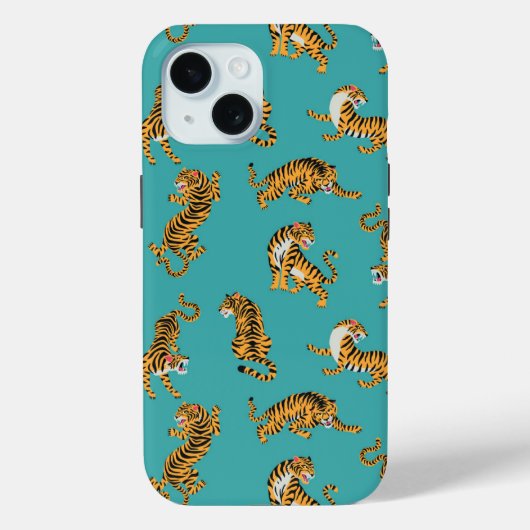 Coques Case-Mate iPhone Tiger sur Motif Turquoise (Verso)
