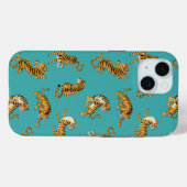 Coques Case-Mate iPhone Tiger sur Motif Turquoise (Verso (horizontal))