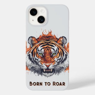 Coque Pour iPhone 14 Tigre à flammes - Texte personnalisable