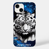 Coques Case-Mate iPhone Tigre blanc avec étincelles bleues (Verso)