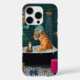 Coques iPhone 16 Pro Tigre Fantaisiste dans un Cas de Téléphone Bain Mo