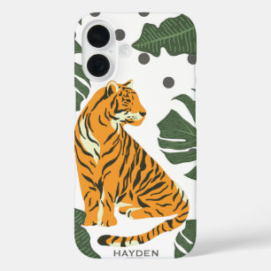 Coques iPhone 16 Tigre moderne et Jungle Feuille Art personnalisé