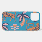 Coques Case-Mate iPhone Tigre rétro, palmier, motif de fleurs (Verso (horizontal))