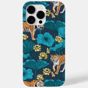 Coque Pour Pour iPhone 14 Pro Max Tigres dans l'étang jaune de lotus