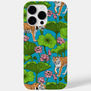 Coque Pour Pour iPhone 14 Pro Max Tigres dans l'étang rose lotus