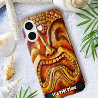 Tiki Time Hawaii Wood Face Fun Retro Photo