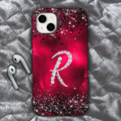 Coques Case-Mate iPhone Timbre de cristal stylé lettre de strass R rouge n