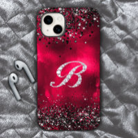 Timbre stylisé Crystal rhinestone lettre B rouge n