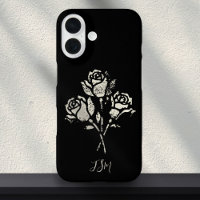 Timbres Grunge Roses Noir et Blanc Initiales