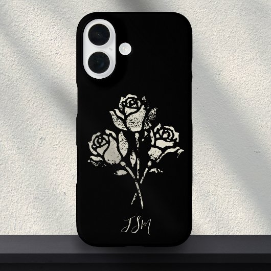 Coques Case-Mate iPhone Timbres Grunge Roses Noir et Blanc Initiales