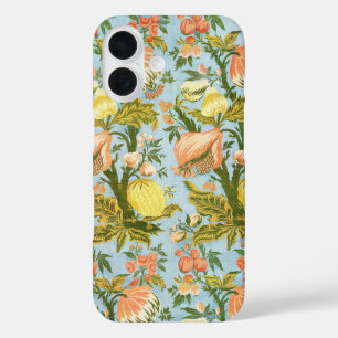 Coques iPhone 16 Tissu damassé classique baroque floral fruit