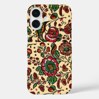 Coques iPhone 16 Tissu de chintz en coton indien vintage