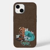 Coques Case-Mate iPhone Tissu en cuir cowgirl brun turquoise (Verso)