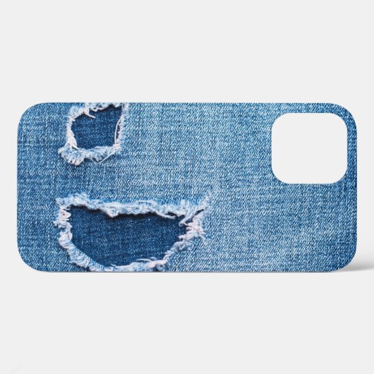 Coques Case-Mate iPhone Tissu en denim déchiré, teintes bleues. (Verso (horizontal))