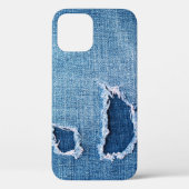 Coques Case-Mate iPhone Tissu en denim déchiré, teintes bleues. (Verso)