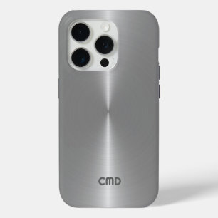 Coque iPhone 15 Pro Tissu gris argent métallique en acier inoxydable l