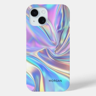 Coque Pour iPhone 15 Tissu métallique brillant Iridescendant, Petit Nom
