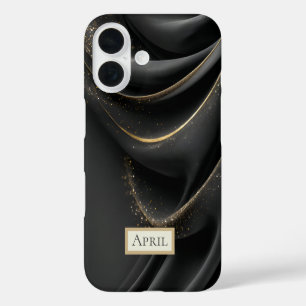 Coques iPhone 16 Tissu Noir avec Reflets Dorés